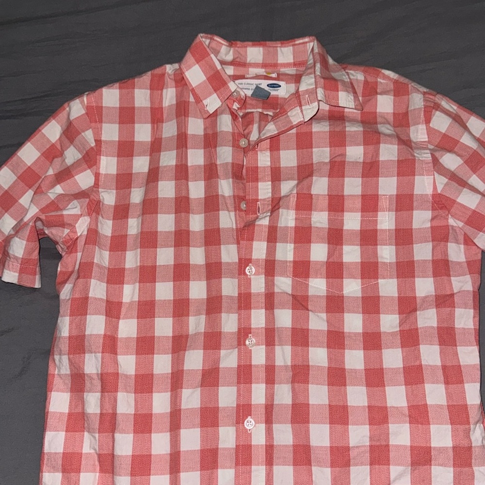 checkered oxford short sleeve shirt